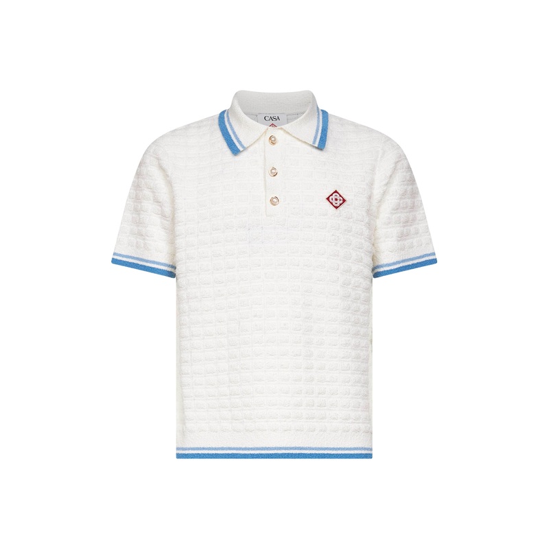 White boucl short-sleeved polo shirt