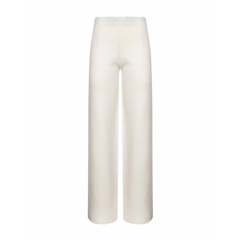 White stretch knit MARZIA straight trousers