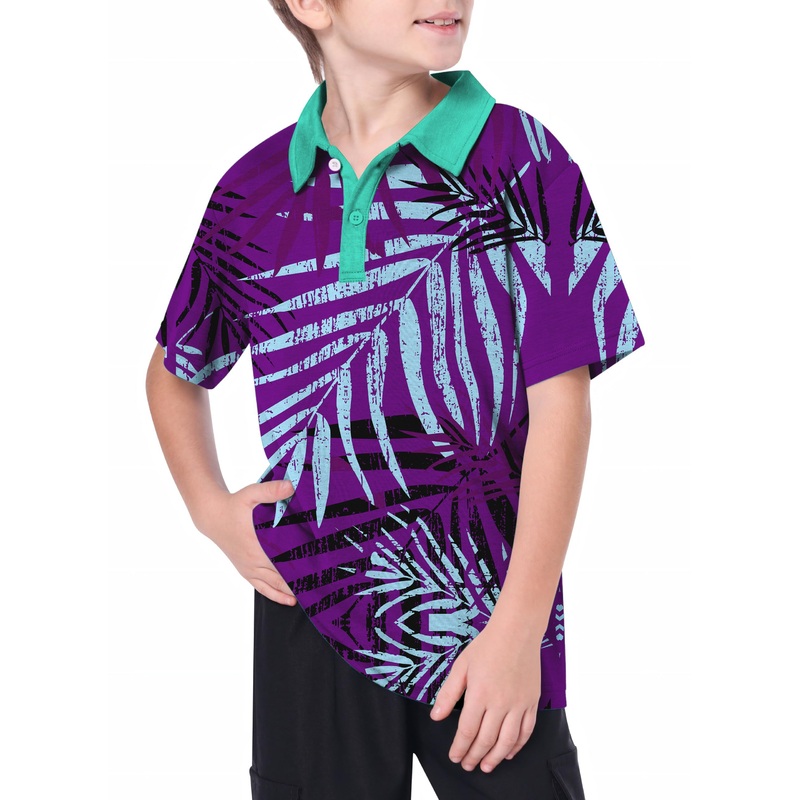 Youth purple leaf Golf Polo|8Y|10Y|11Y|12Y|13Y|14Y|16Y
