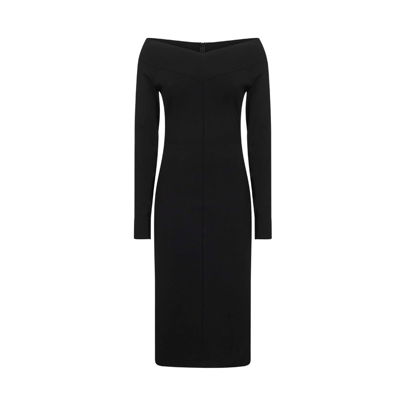 Black compact knit midi dress|S|M|L