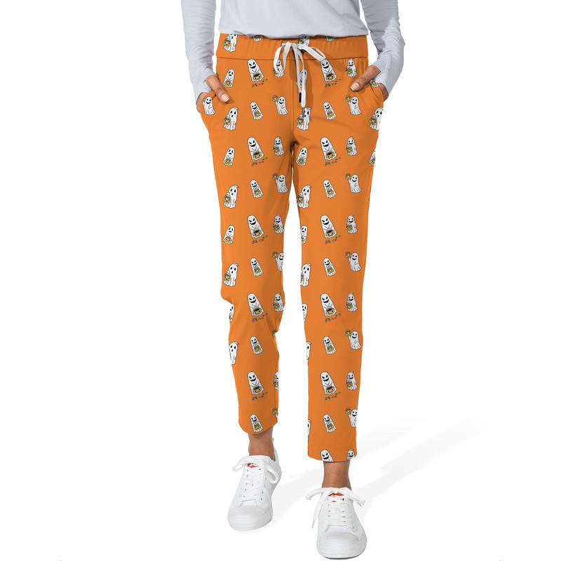 Halloween Ghost Pumpkin Basket Custom The Background Color Women’s 7/8 Stretch Ankle Golf Pants
