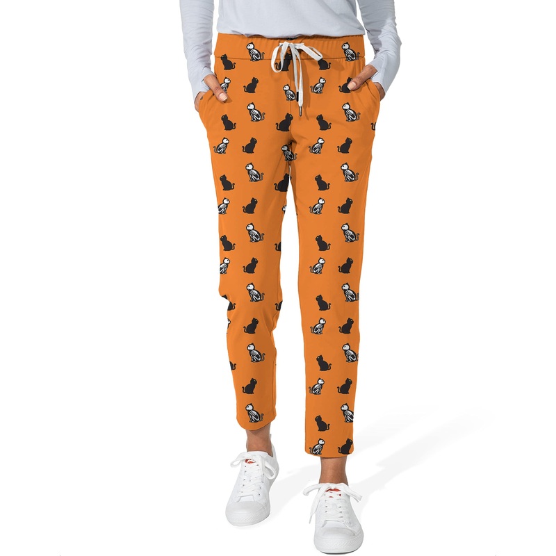 Halloween Skull Cat Custom The Background Color Women’s 7/8 Stretch Ankle Golf Pants