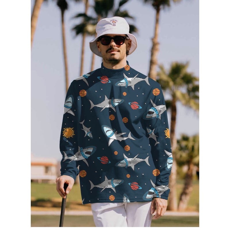 Men’s Sharks in Space Pullover High neck Long/Short sleeve T-Shirt