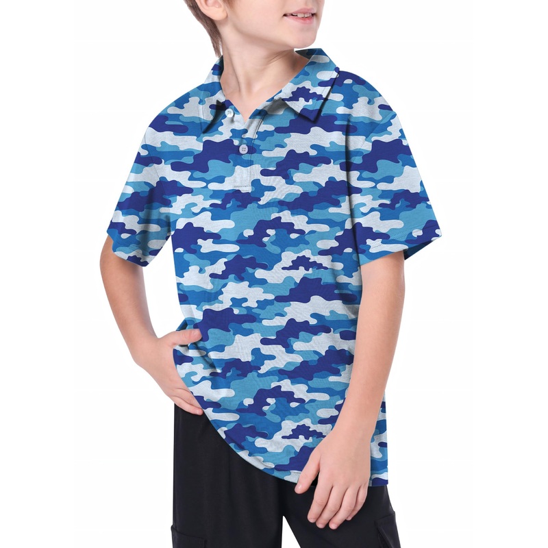 Youth Blue Camo Golf Polo|13Y|14Y|8Y|10Y|11Y|12Y|16Y