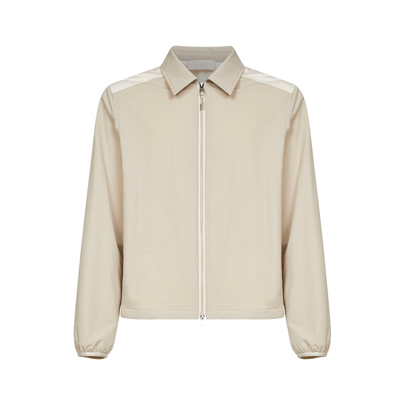 Beige padded seersucker zip-up shirt