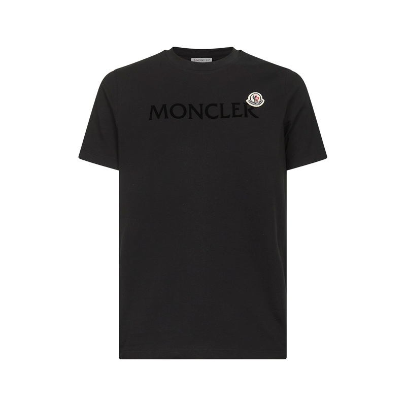 Black cotton flocked logo T-shirt