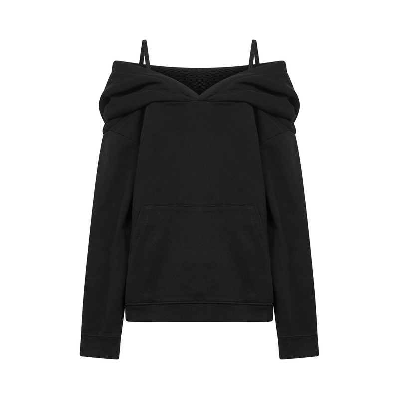 Black off-the-shoulder hoodie|XS|S|M