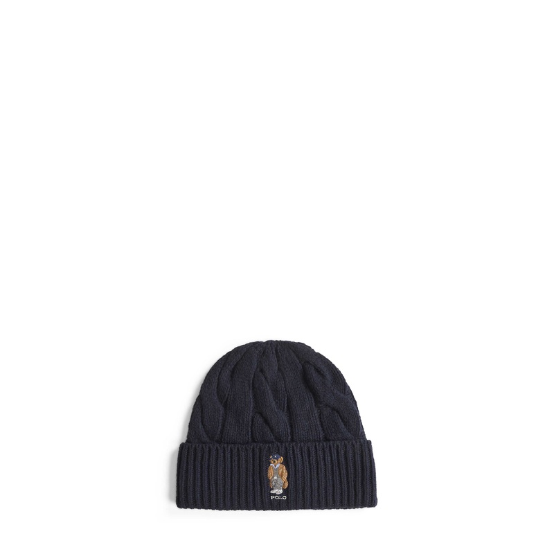Blue Polo Bear wool blend beanie