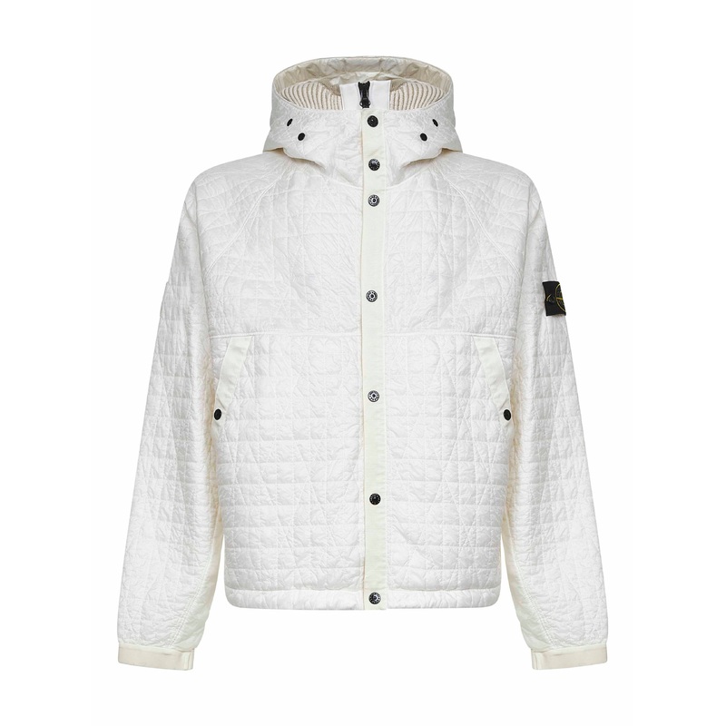 Ivory nylon rep padded hooded jacket