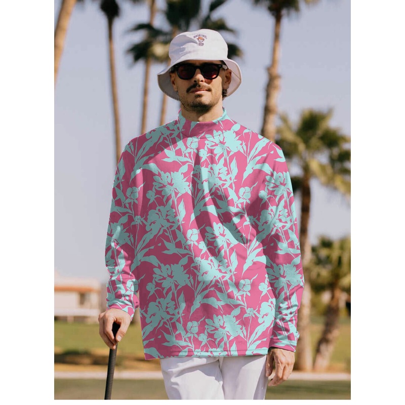 Men’s Blue Botanical Pullover High neck Long/Short sleeve T-Shirt