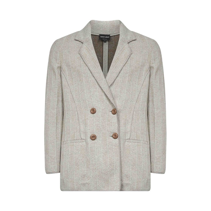 Beige jacquard jersey double-breasted jacket