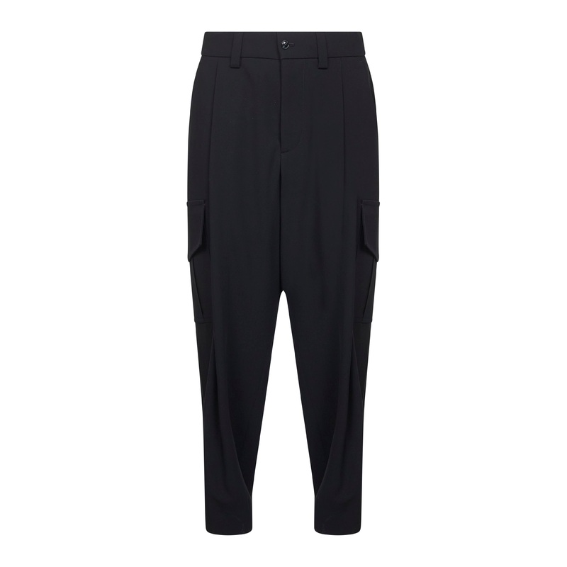 Blue virgin wool crepe cargo trousers