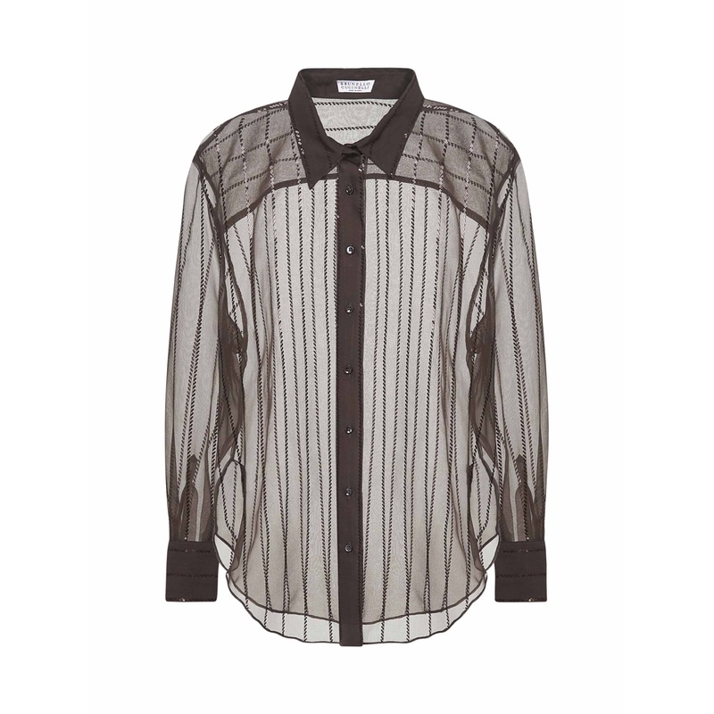 Brown Dazzling Chalk Stripe Embroidery shirt