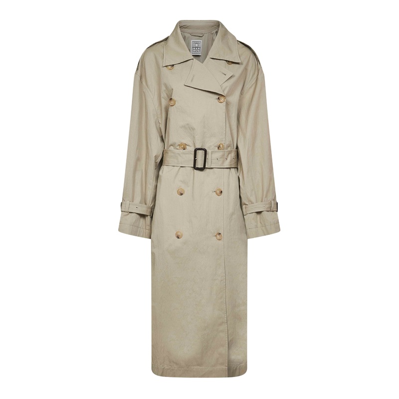 Clay crisp cotton blend double-breasted trench coat