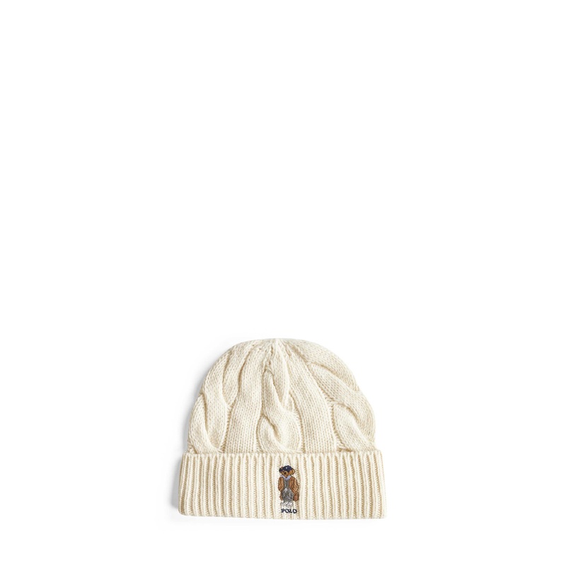 Cream Polo Bear wool blend beanie