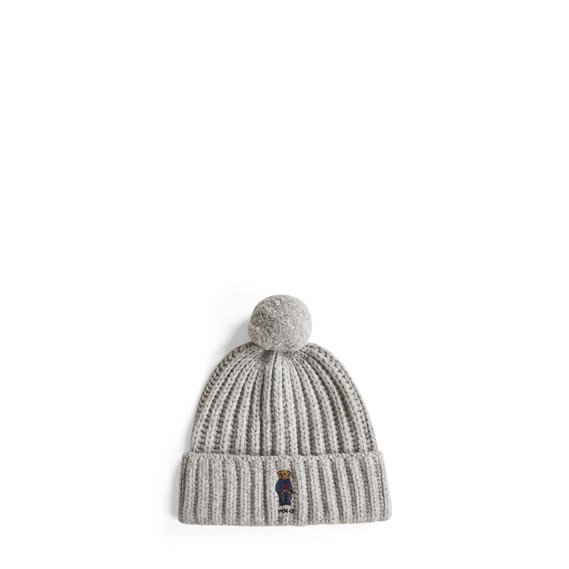 Grey Polo Bear pom pom beanie|PZ