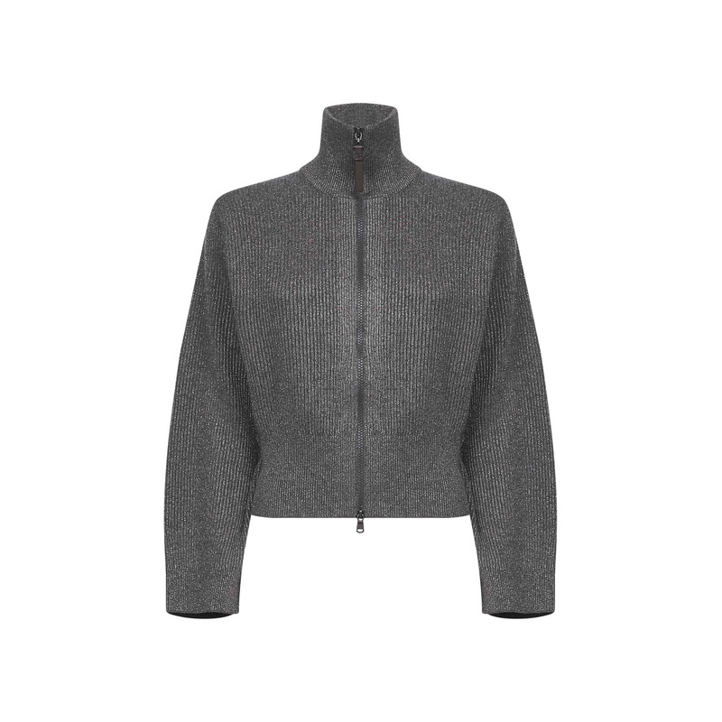 Grey Sparkling knit zip-up cardigan