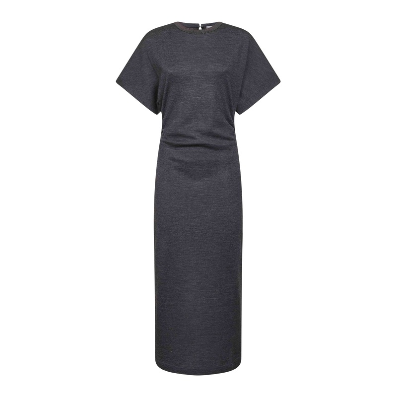 Grey virgin wool midi dress with monili