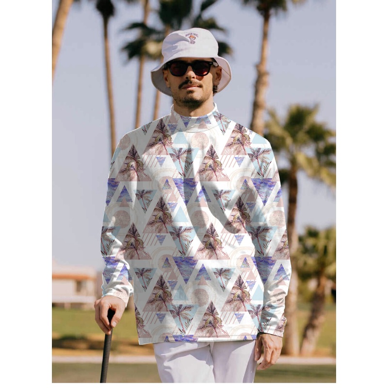 Men’s Cali Palm tree Pullover High neck Long/Short sleeve T-Shirt