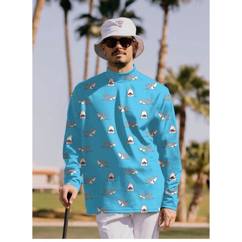 Men’s Chomp Chomp shark Pullover High neck Long/Short sleeve T-Shirt