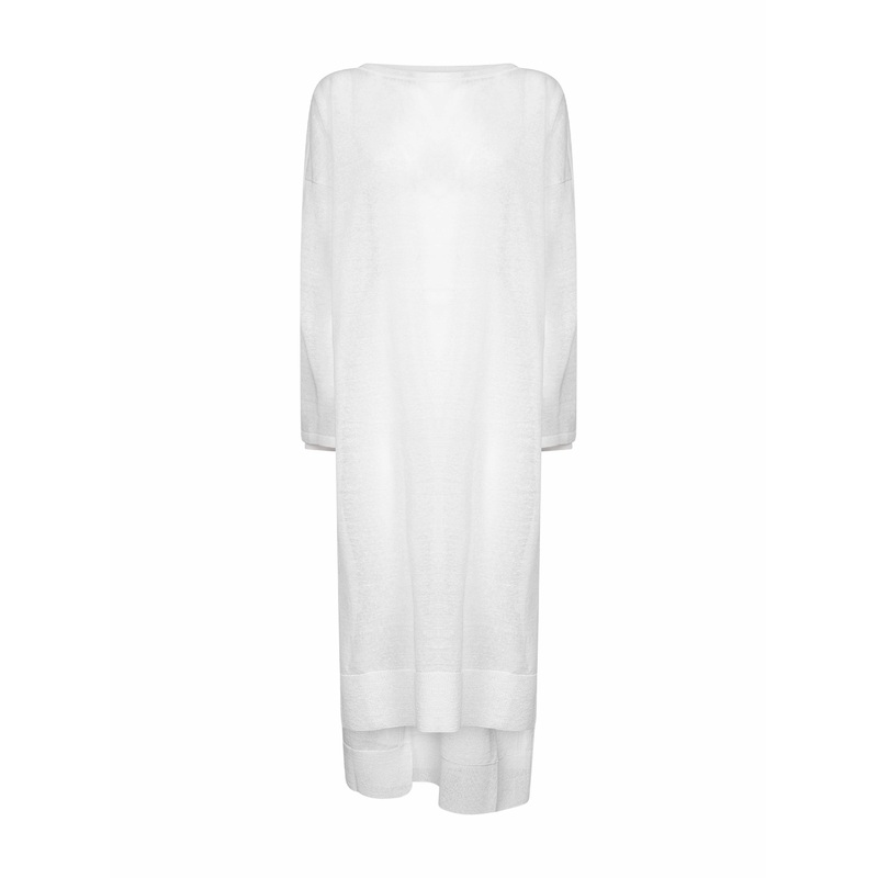 White silk and linen knit kaftan dress