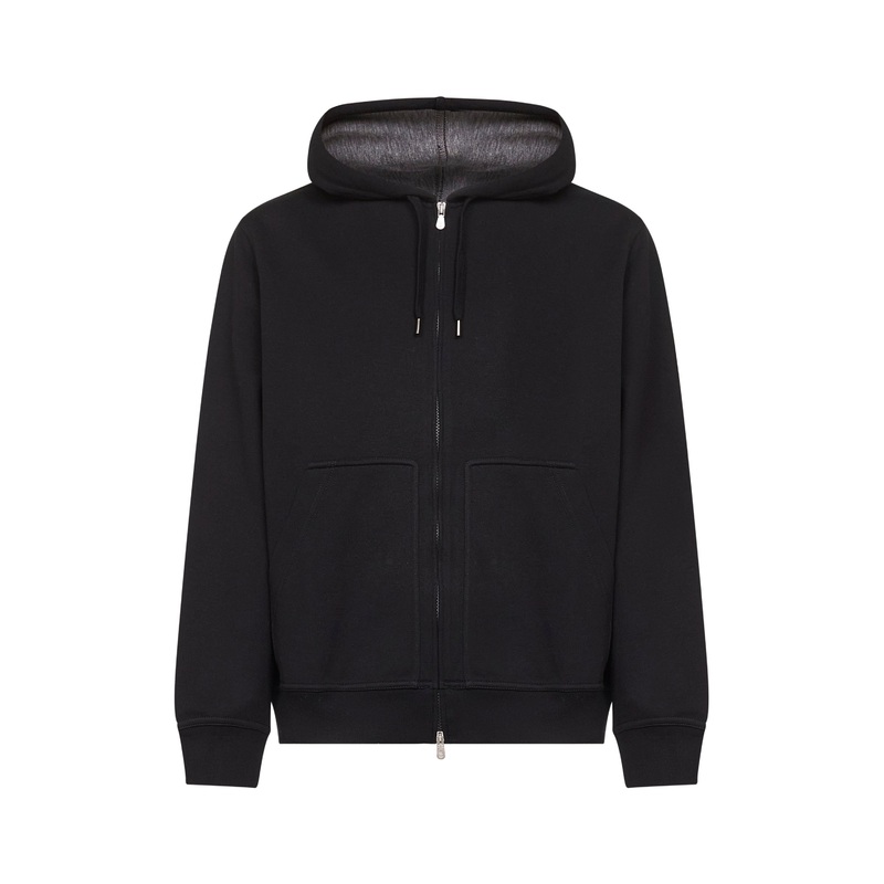 Black double fleece zip-up hoodie