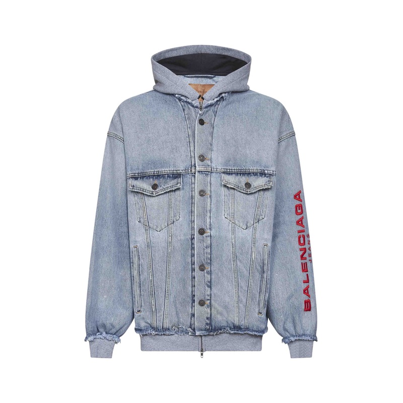 Light blue denim Cut-up hooded jacket