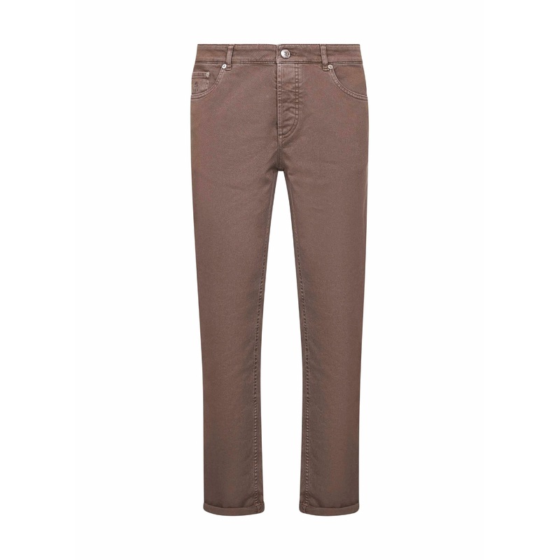 Taupe garment-dyed denim traditional fit jeans