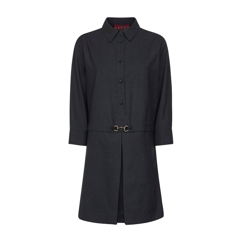 Gray wool shirt dress with Horsebit