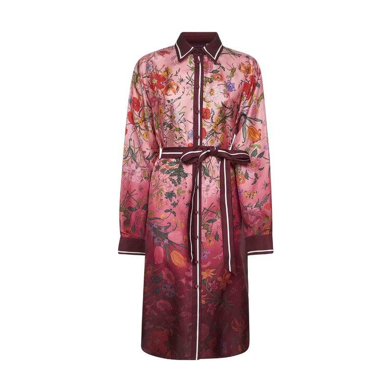 Printed silk twill shirt dress