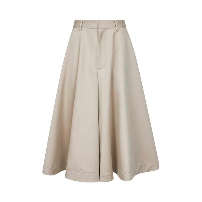 Beige cotton and silk twill culottes