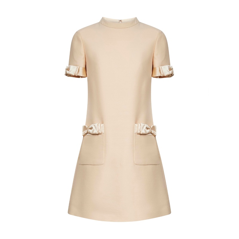 Beige Crepe Couture short dress with bows
