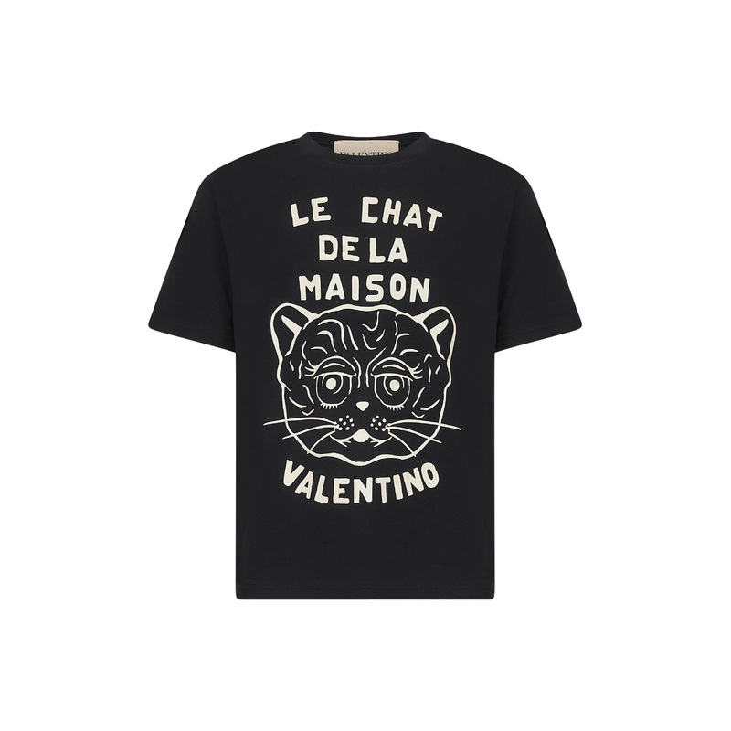 Black cotton Le Chat De La Maison print T-Shirt