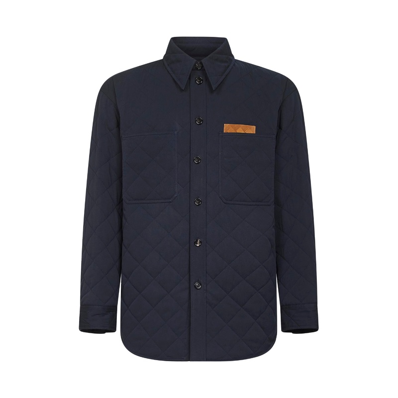 Blue matte technical cotton quilted overshirt