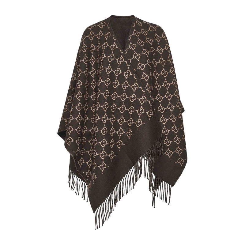 Brown GG wool jacquard cape|PZ