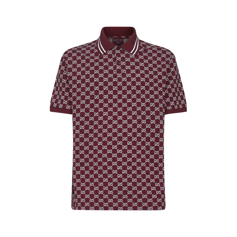 Burgundy GG jacquard cotton pique polo shirt