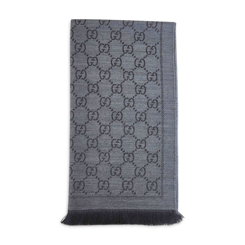 Dark grey GG jacquard wool scarf