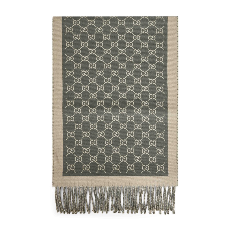 Green and beige GG wool scarf|PZ