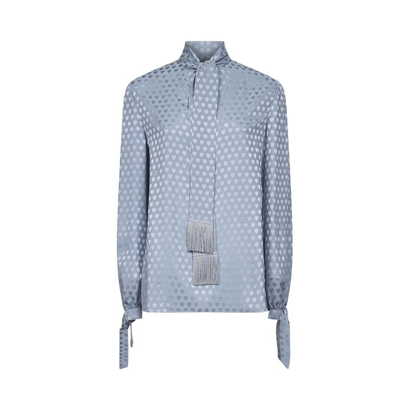 Light blue La Cour De Coeur printed crepe de chine blouse