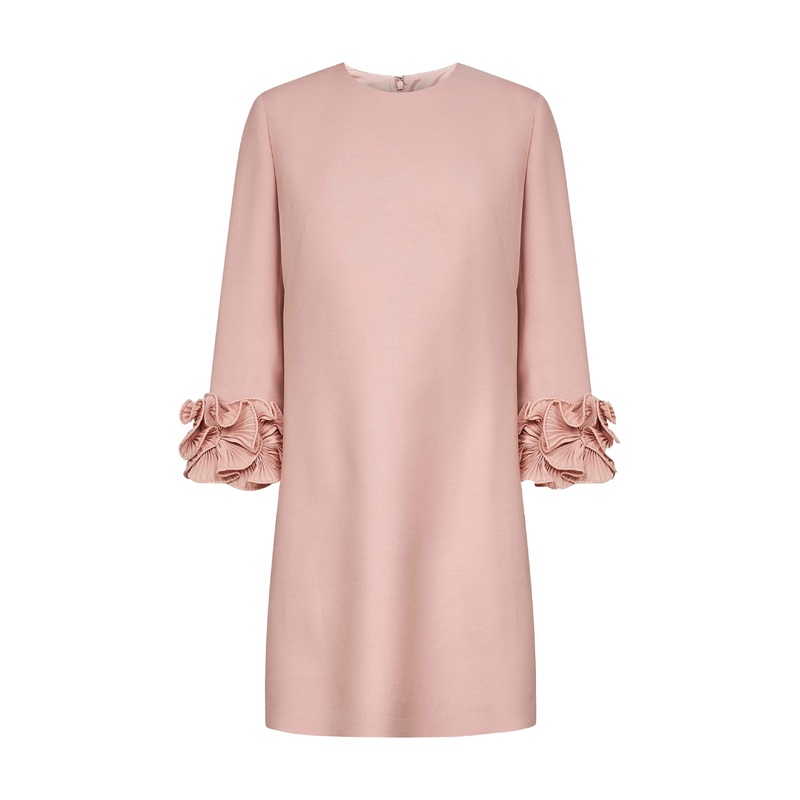 Pink crepe couture short dress with ruffles