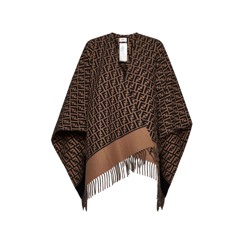 Brown wool and cashmere poncho