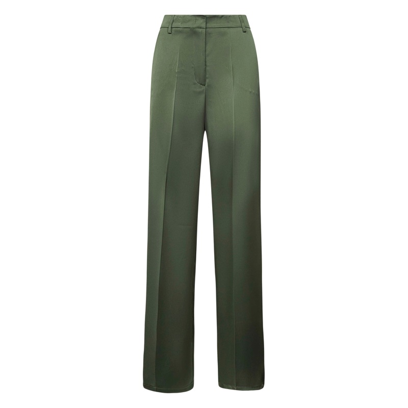 Green satin Plettro palazzo trousers