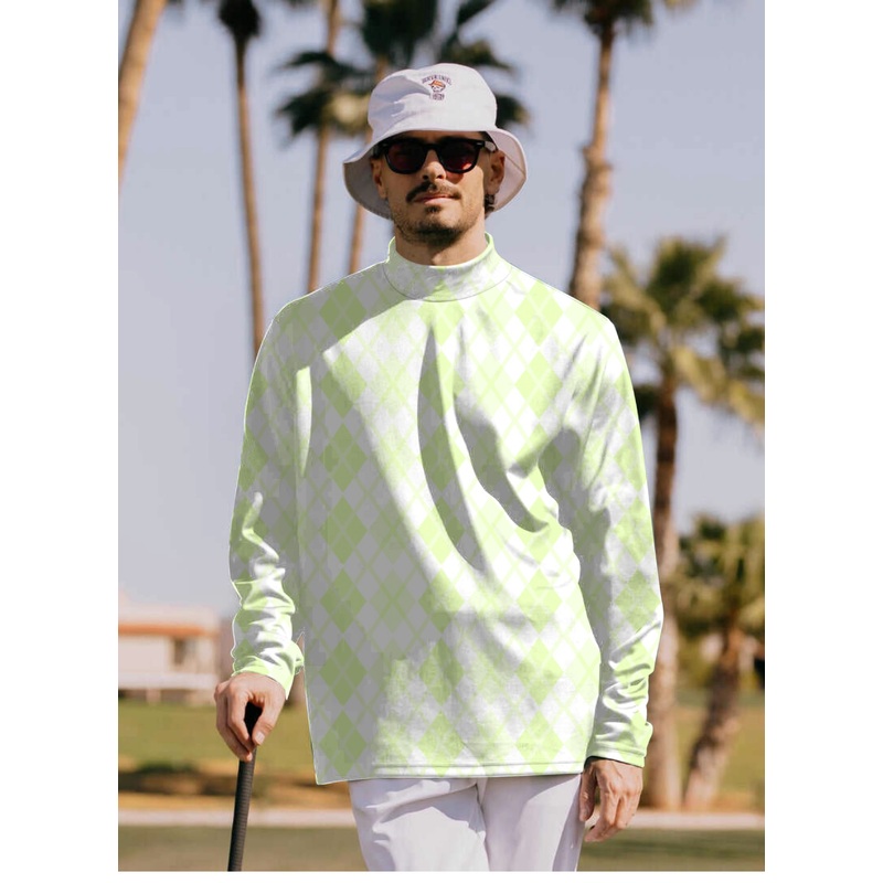 Men’s green grid Pullover High neck Long/Short sleeve T-Shirt