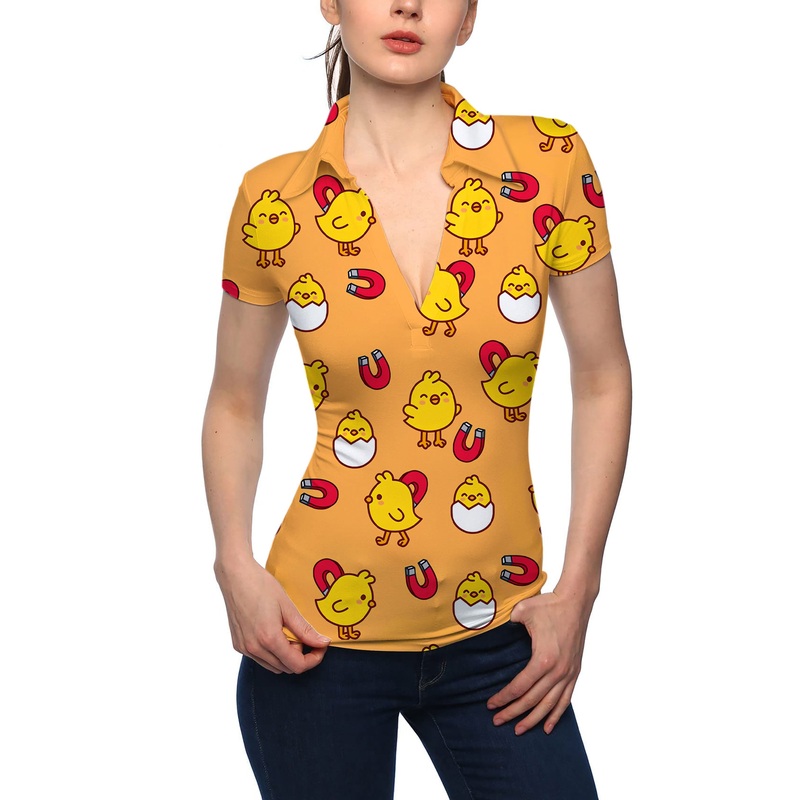 Women’s Yellow chick V Neck Golf Polo
