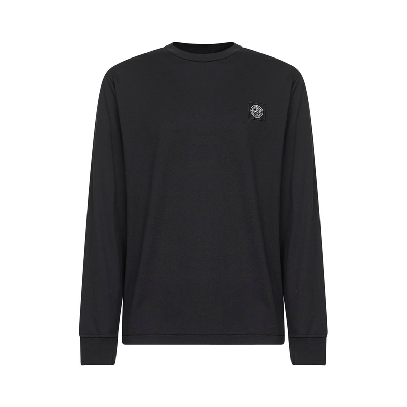 Black cotton jersey long-sleeved T-shirt