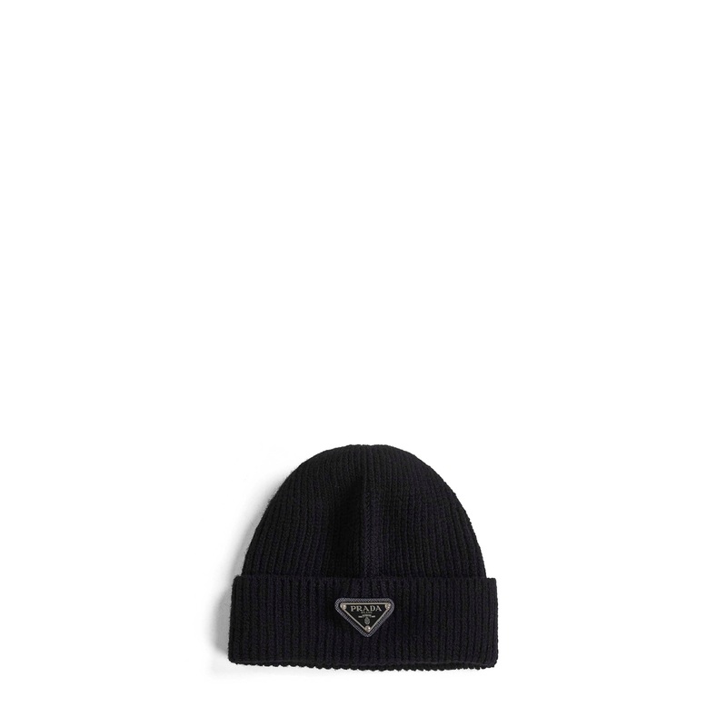Black ribbed cashmere beanie|M|L