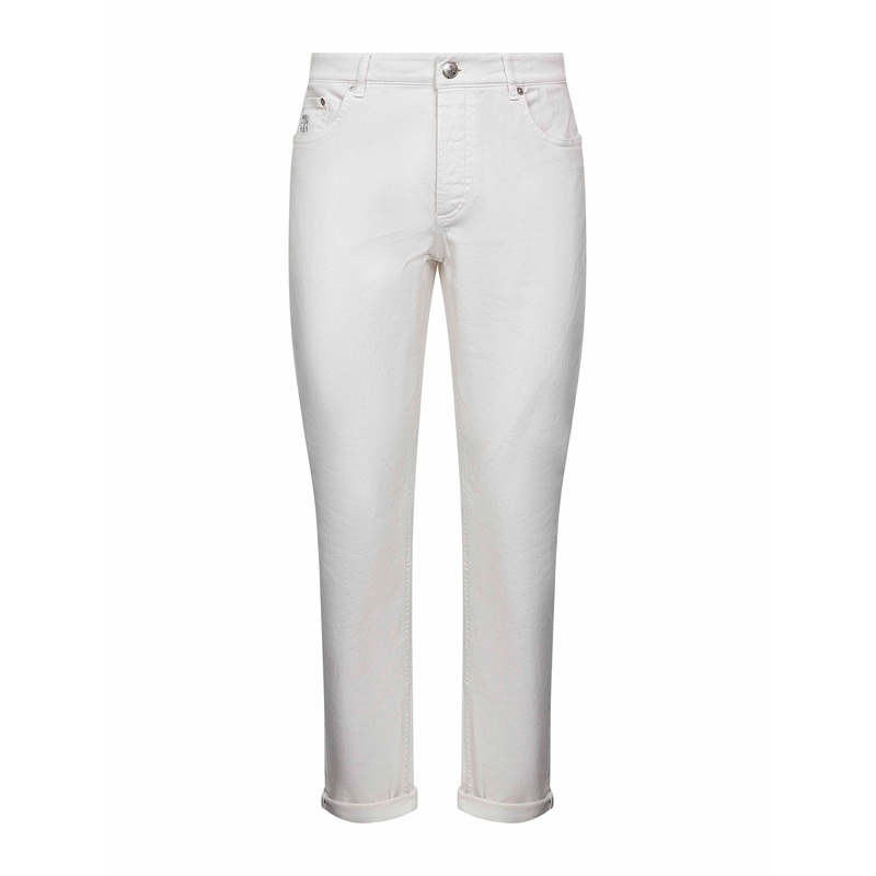 Ecru garment-dyed denim traditional fit jeans