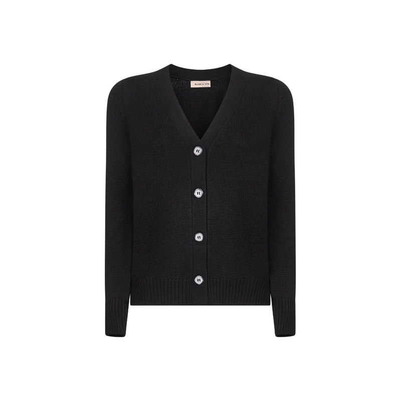 Black virgin wool knit cardigan