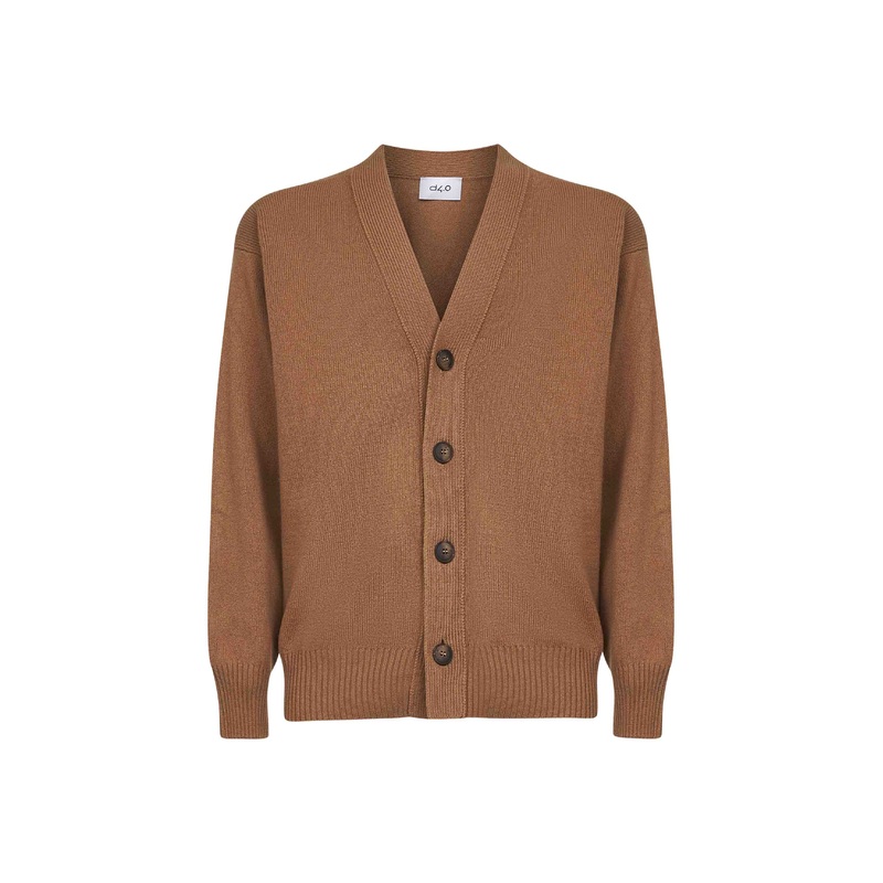 Camel virgin wool knit relaxed fit cardigan