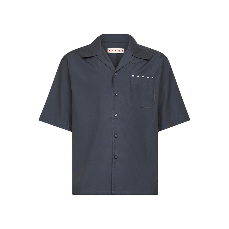 Grey organic poplin bowling shirt